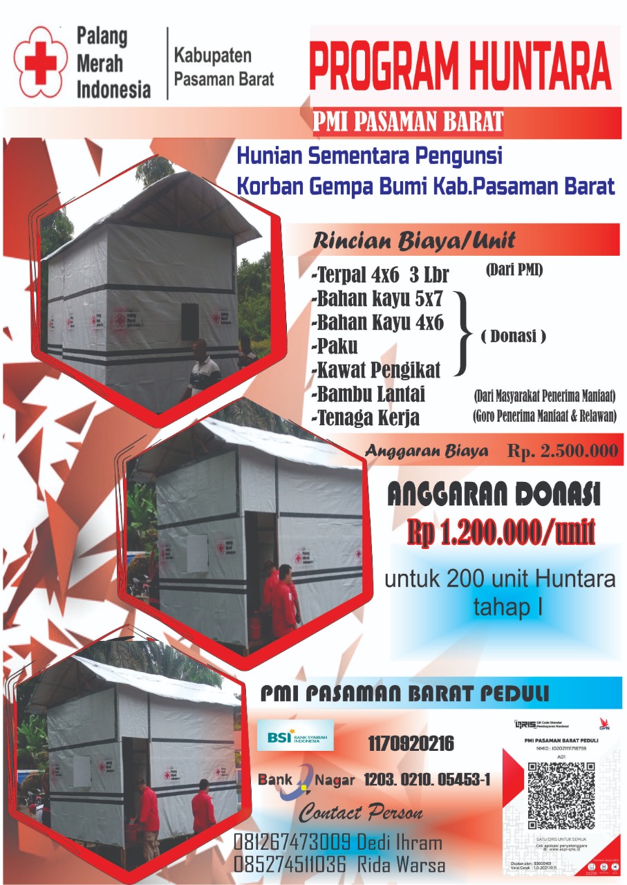 HUNTARA DONASI PMI PASAMAN BARAT PEDULI UNTUK KORBAN GEMPA PASBAR